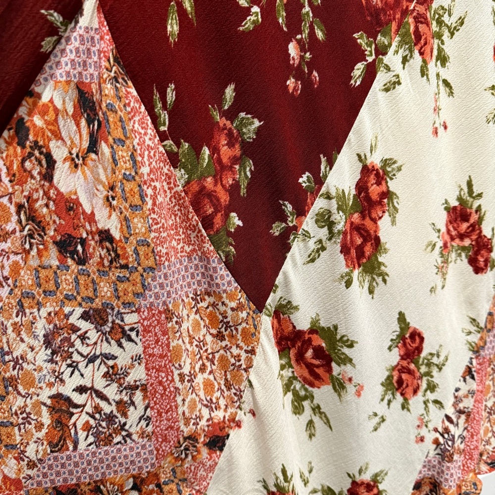 Sincerely Jules Burgundy and Cream Patchwork Floral Maxi Dress - Picture 11 of 12